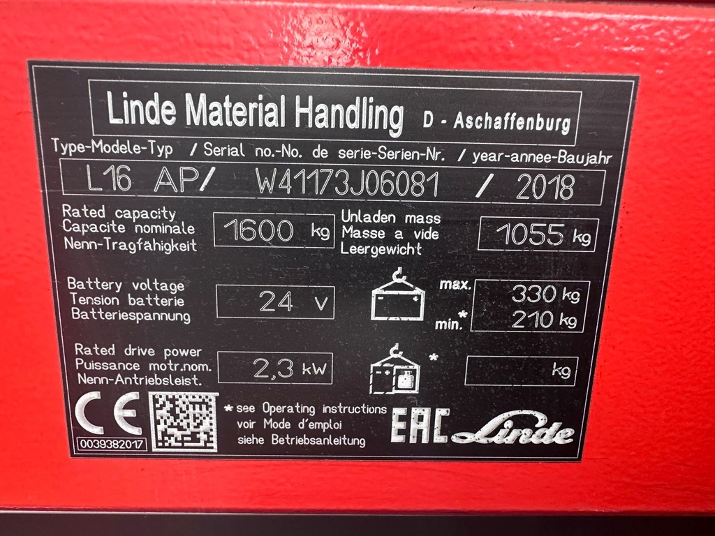 Linde L16AP 2844mm Freihub & Initialhub Stapler 201812