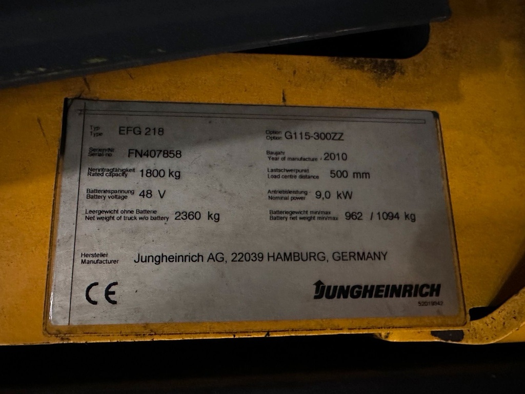 Jungheinrich EFG218 1,8t Elektro Gabelstapler 3000mm Hub 7
