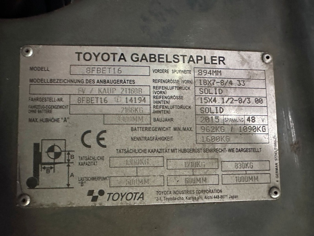 Toyota 8FBET16 1600kg Elektro Gabelstapler Zinkenversteller10