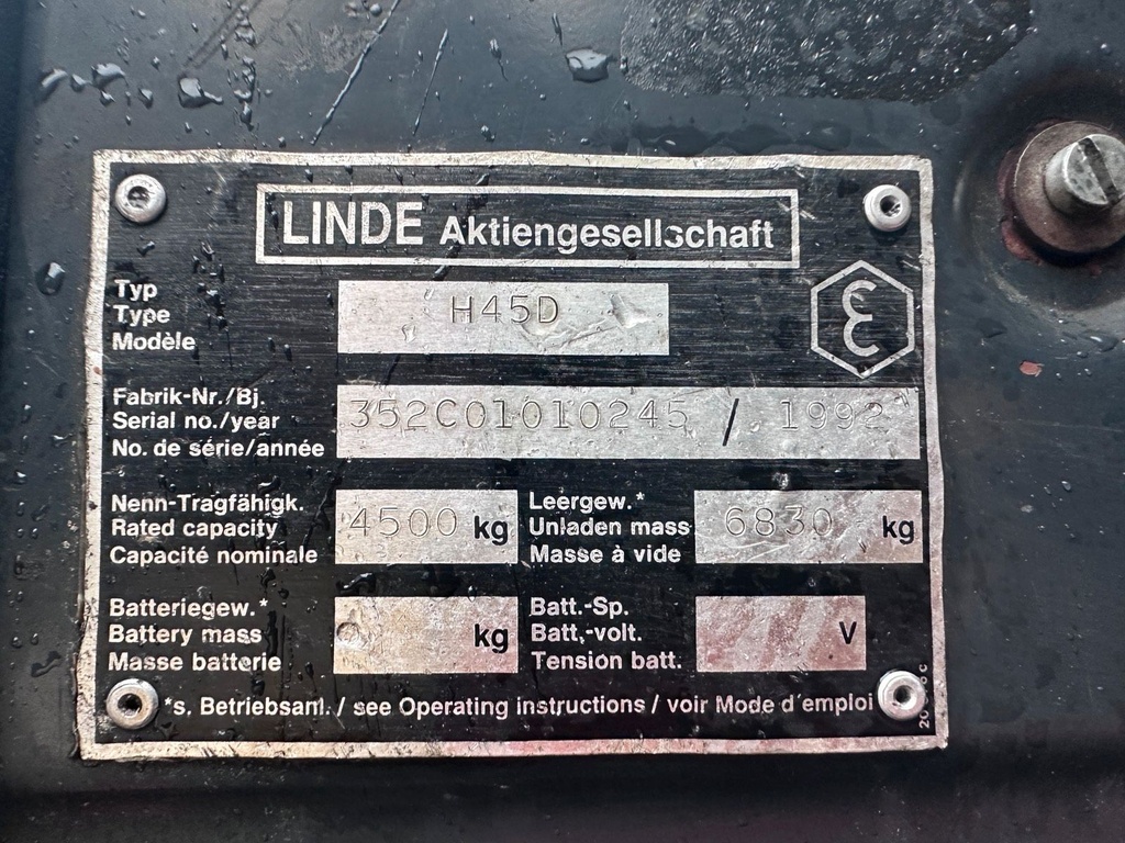 Linde H45D 3650mm Hub. Perkins Diesel Zinkenversteller 10